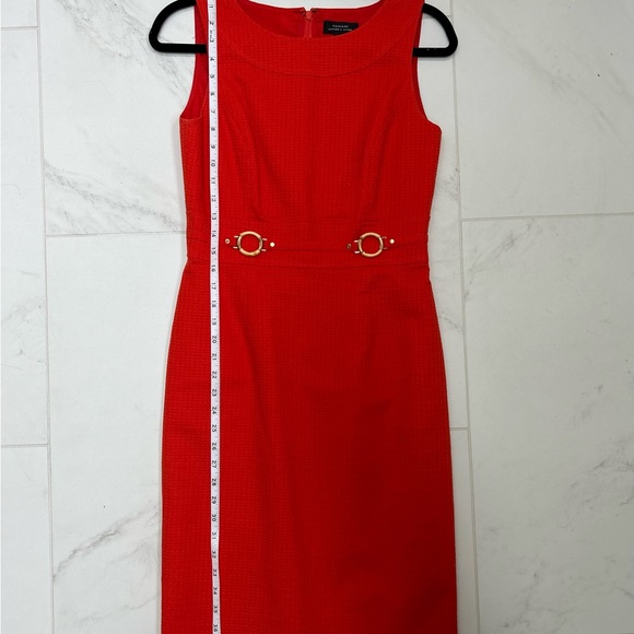 Tahari ASL Orange sheath dress with Bamboo Ring detail. Lined. - Picture 11 of 12